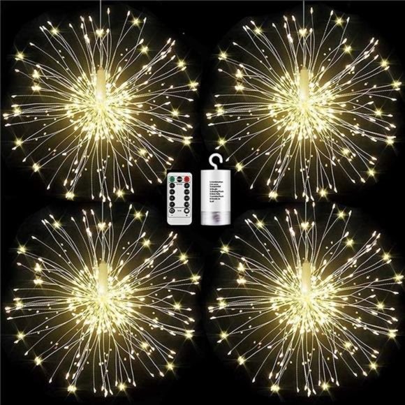 4 Pack Firework Lights Led Copper Wire Starburst String Lights 8 Modes Battery - Picture 1 of 6